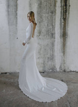 Trumpet Mermaid Fitted V-neck Long Sleeves Court Train Chiffon Wedding Dresses-Dbrbridal