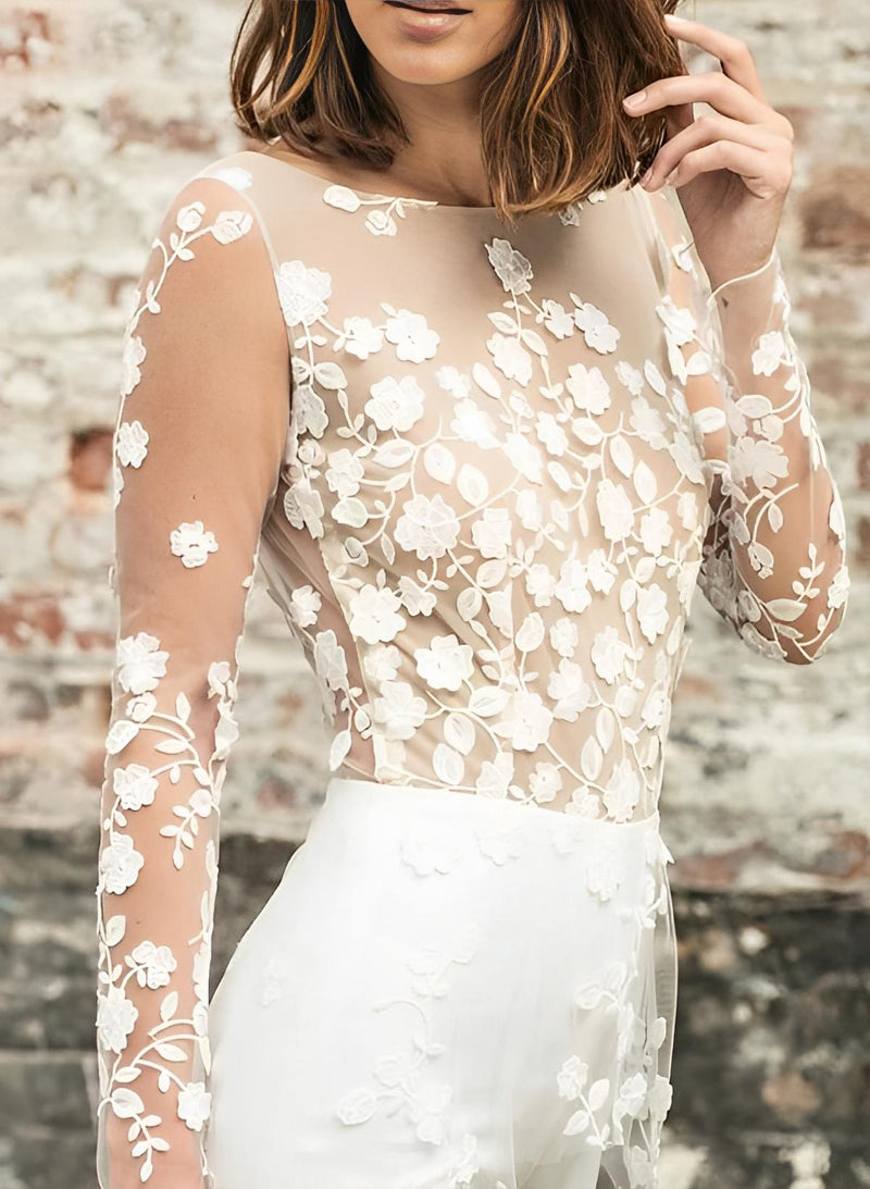 Two-Piece Wedding Dresses Long Sleeves Lace Chic A-line Bridal Dress-Dbrbridal