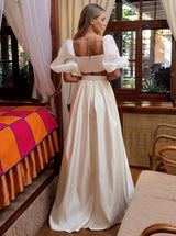 Two Pieces Square Neckline Wedding Dress Chic A-line Flutter Sleeves-Dbrbridal