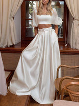 Two Pieces Square Neckline Wedding Dress Chic A-line Flutter Sleeves-Dbrbridal