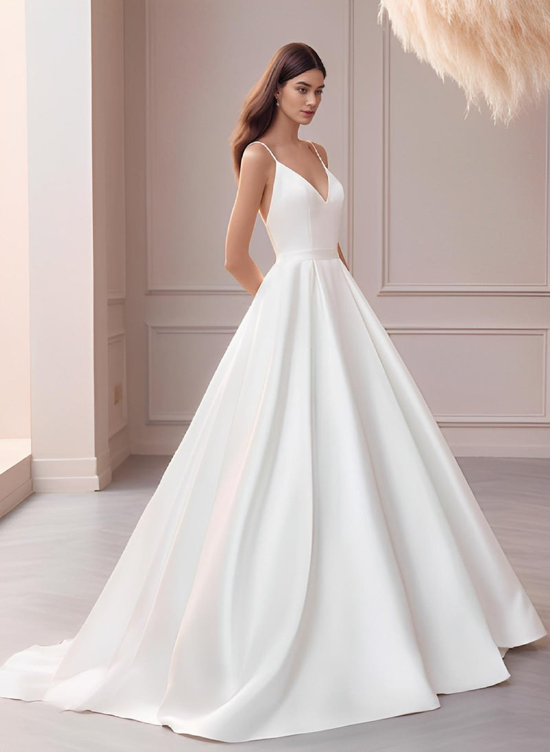 V-neck Ball Gown Wedding Dress Sweep Train-Dbrbridal