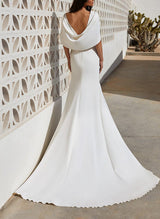 V-Neck Elastic Satin Wedding Dresses Split Front-Dbrbridal