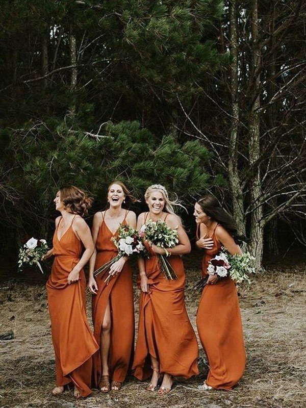 V-Neck Elegant Satin Sleeveless Ruffles Bridesmaid Dresses-Dbrbridal