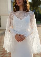 V-Neck Lace Wrap Sheath Fitted Wedding Dresses Sweep Train-Dbrbridal