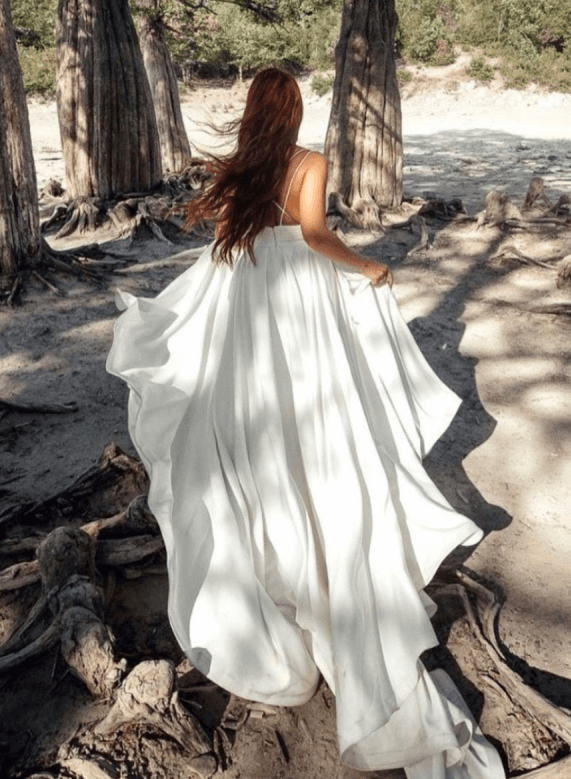 V-Neck Open Back Spaghetti Straps Chic A-line Wedding Dresses-Dbrbridal