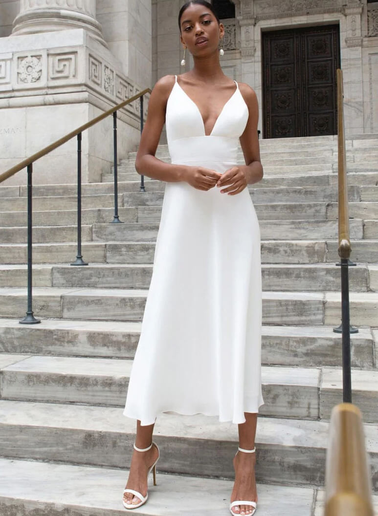 V-Neck Rehearsal Dinner Wedding Dresses-Dbrbridal