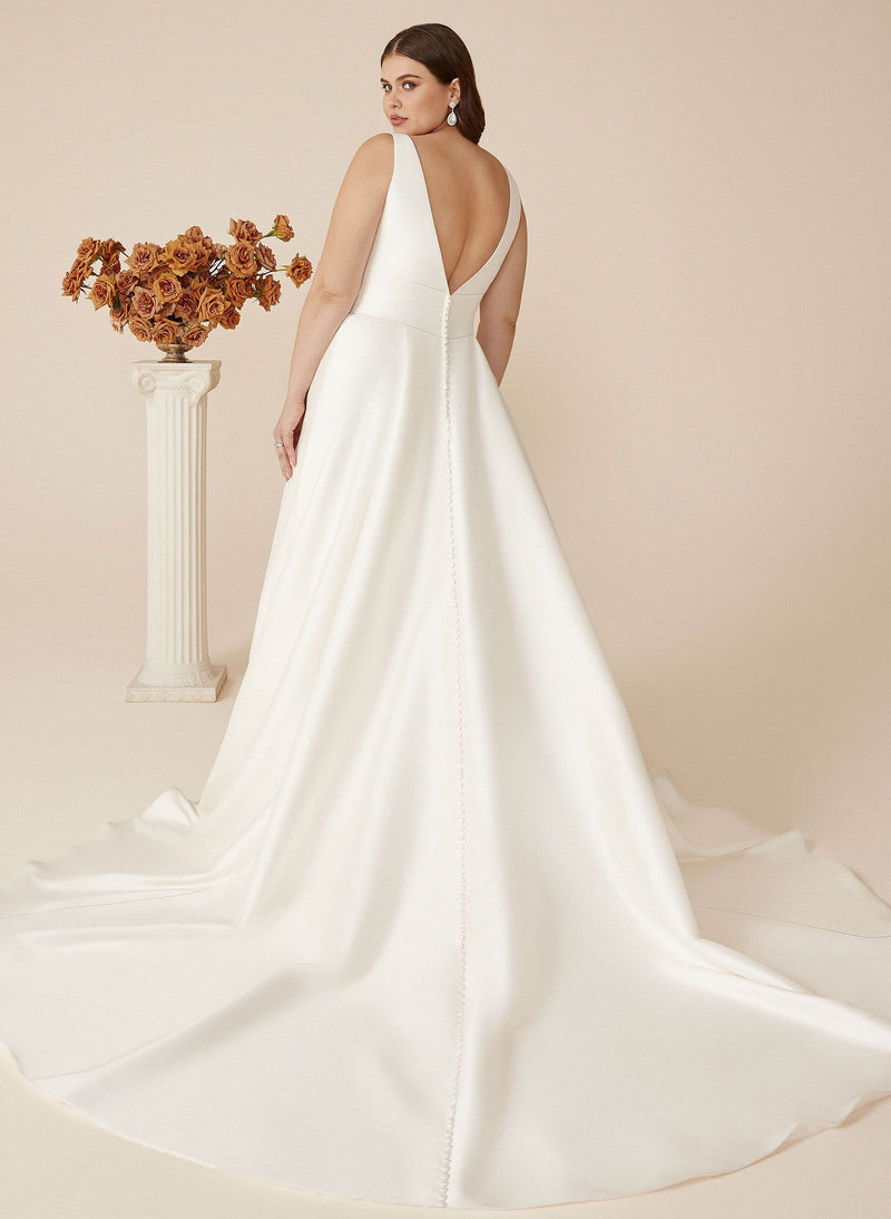 V-neck Satin Plus Size Simple Wedding Dresses-Dbrbridal