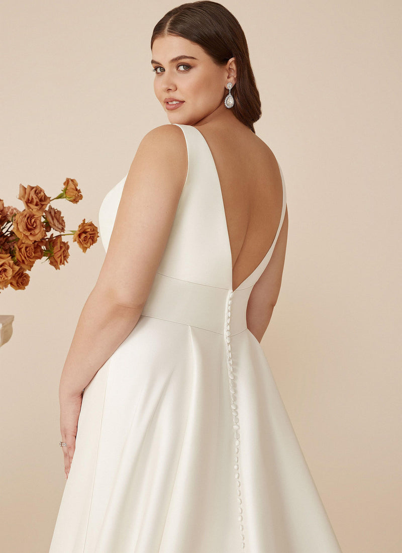 V-neck Satin Plus Size Simple Wedding Dresses-Dbrbridal