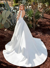 V-neck Satin Wedding Dresses Open Back-Dbrbridal