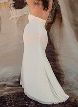 V-Neck Sequined Wedding Dresses Split Front-Dbrbridal