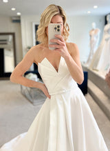 V-neck Sleeveless Ball-Gown Wedding Dresses Split Front Sweep Train Satin-Dbrbridal