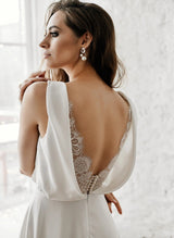 V-Neck Sleeveless Chiffon Lace Sweep Train Wedding Dress-Dbrbridal