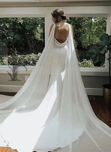 V-Neck Sleeveless Court Train Satin Mermaid Fitted Wedding Dresses-Dbrbridal