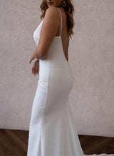 V-Neck Sleeveless Elastic Satin Court Train Wedding Dress Mermaid Fitted-Dbrbridal