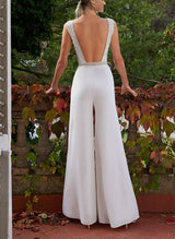 V-Neck Sleeveless Floor-Length Satin Wedding Dress Lace-Dbrbridal