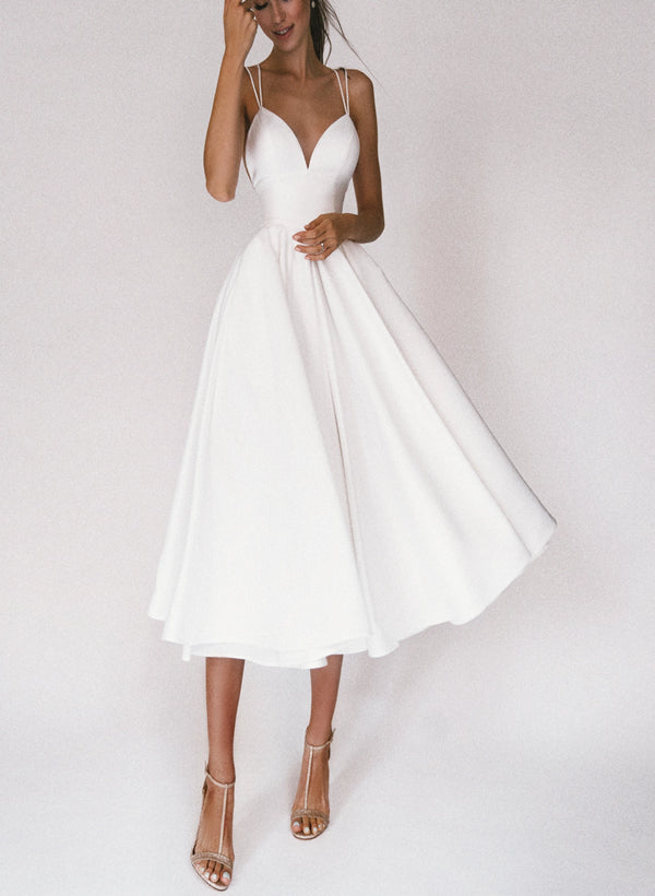 V-Neck Sleeveless Satin Wedding Dress-Dbrbridal