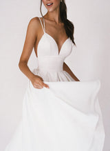 V-Neck Sleeveless Satin Wedding Dress-Dbrbridal