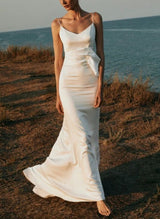 V-Neck Sleeveless Satin Wedding Dresses-Dbrbridal