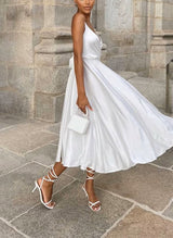 V-neck Sleeveless Silk-like Satin Wedding Dresses Bows-Dbrbridal