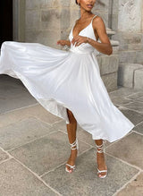 V-neck Sleeveless Silk-like Satin Wedding Dresses Bows-Dbrbridal