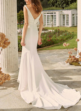 V-Neck Sleeveless Wedding Dresses Split Front-Dbrbridal