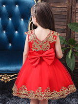 V-Neck Tulle Short Sleeves Short Princess Embroidered Kids Party Dresses-Dbrbridal