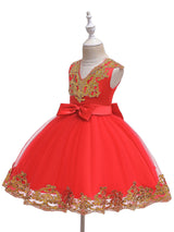 V-Neck Tulle Short Sleeves Short Princess Embroidered Kids Party Dresses-Dbrbridal