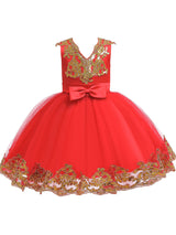 V-Neck Tulle Short Sleeves Short Princess Embroidered Kids Party Dresses-Dbrbridal