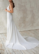 Wedding Dresses Mermaid Fitted Scoop Neck Sleeveless Court Train Elastic Satin-Dbrbridal