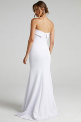 White Casual Wedding Dress Mermaid Brush Train Zipper Strapless Polyester Bridal Gowns-Dbrbridal