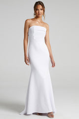 White Casual Wedding Dress Mermaid Brush Train Zipper Strapless Polyester Bridal Gowns-Dbrbridal