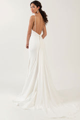 White Casual Wedding Dress Spaghetti Straps Chic V-Neck Sleeveless Ruffles Mermaid Bridal Gowns-Dbrbridal