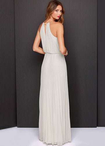 White Chiffon Pleated Halter Women Long Maxi Bridesmaid Dresses-Dbrbridal