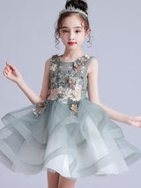 White Jewel Neck Short Sleeves Embroidered Kids Party Dresses-Dbrbridal