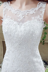 White Wedding Dress Lace Sexy Backless Bridal Gowns Rhinestones Beaded Mermaid Wedding Gown-Dbrbridal