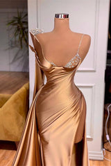 Classy One Shoulder Long Sleeves Prom Dresses Mermaid Split With Beadings